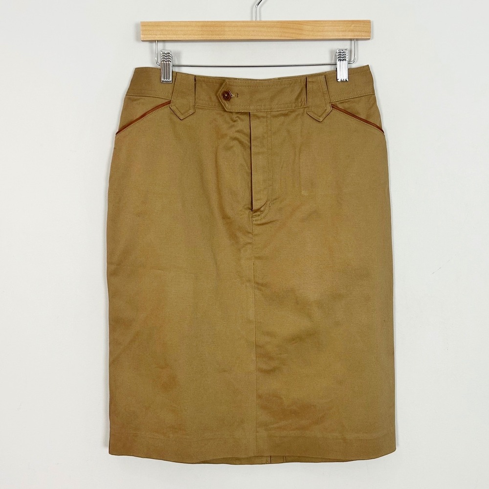 Lauren Ralph Lauren Khaki Pencil Skirt Tan Cotton Riding Preppy Y2K Size 8